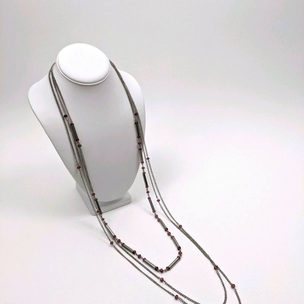 Ann Taylor Long Length Multi Strand Silver Tone Necklace New